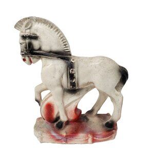 Vintage Large Carnival Trojan Horse Chalkware Statue Figurine Mid Century Modern